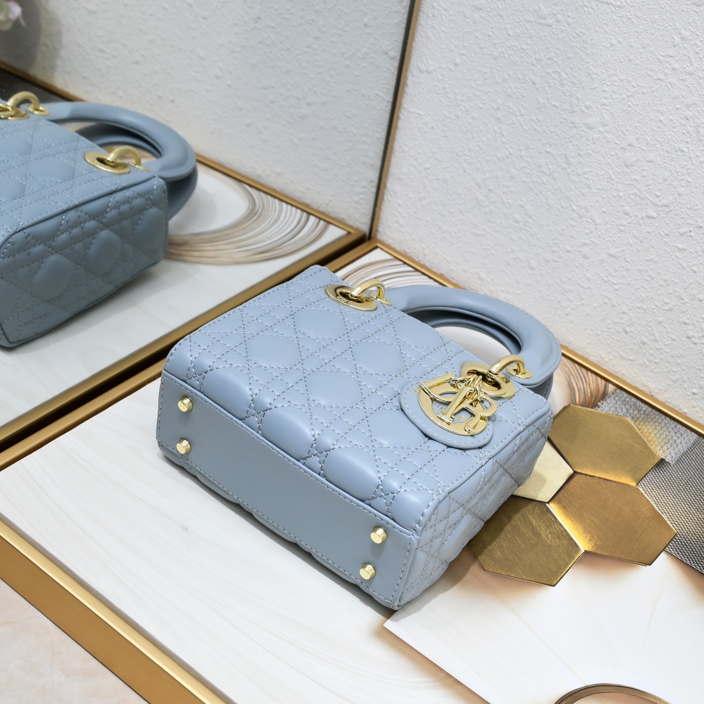 D Inspired Mini Lady D Inspired Bag Blue Cannage Calfskin - Bag - Gorchic - $138.99