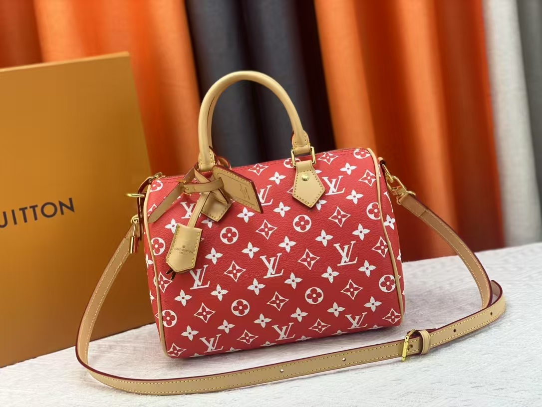 Designer Monogram Speedy P9 Bandoulière 25 - Red- Bag - Gorchic - $135.99