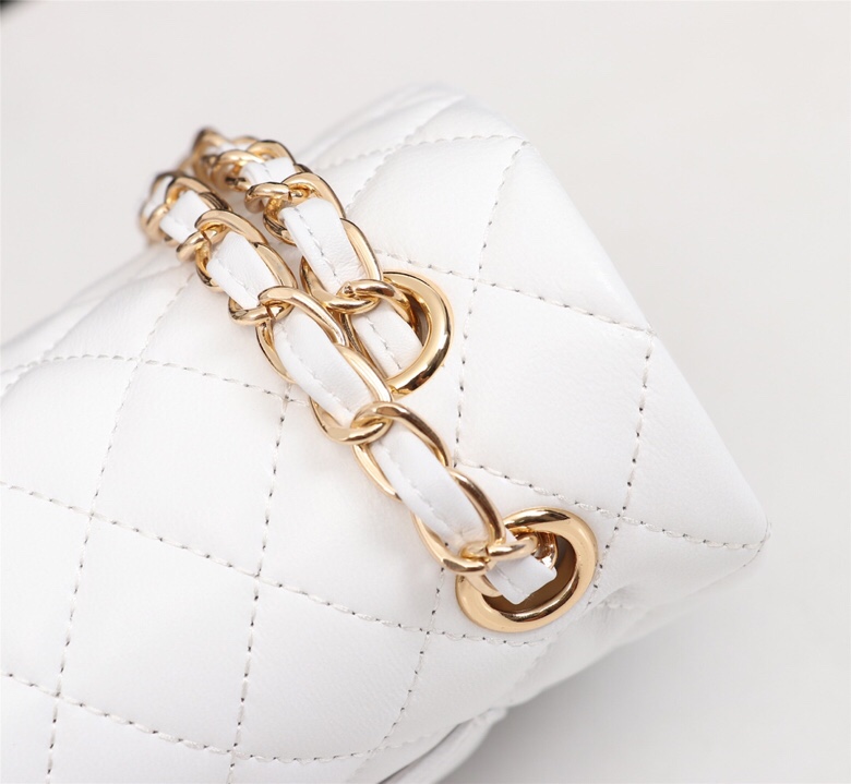CC Inspired Classic Double Flap Bag White Golden Hardware - Bag - Gorchic - $122.99