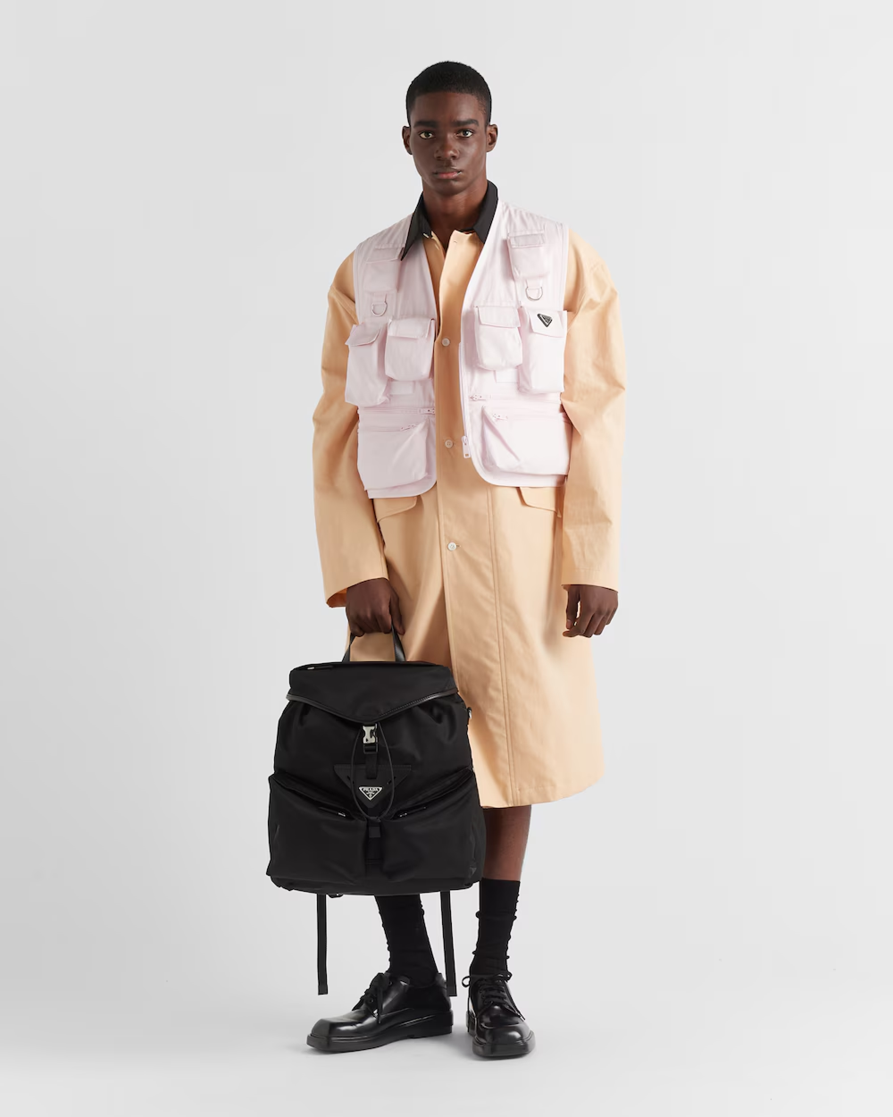 Saffiano texture Re-Nylon and leather backpack Black Bag - Gorchic - $157.99