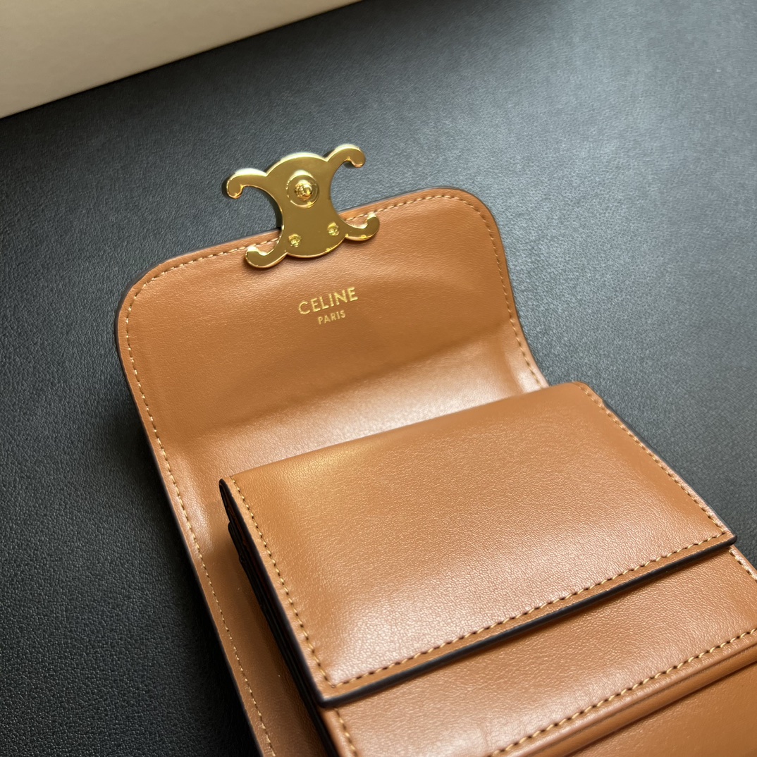 CL Arcadia Tri-Fold Black Leather Wallet- Brown Leather Wallet - Gorchic - $55.99