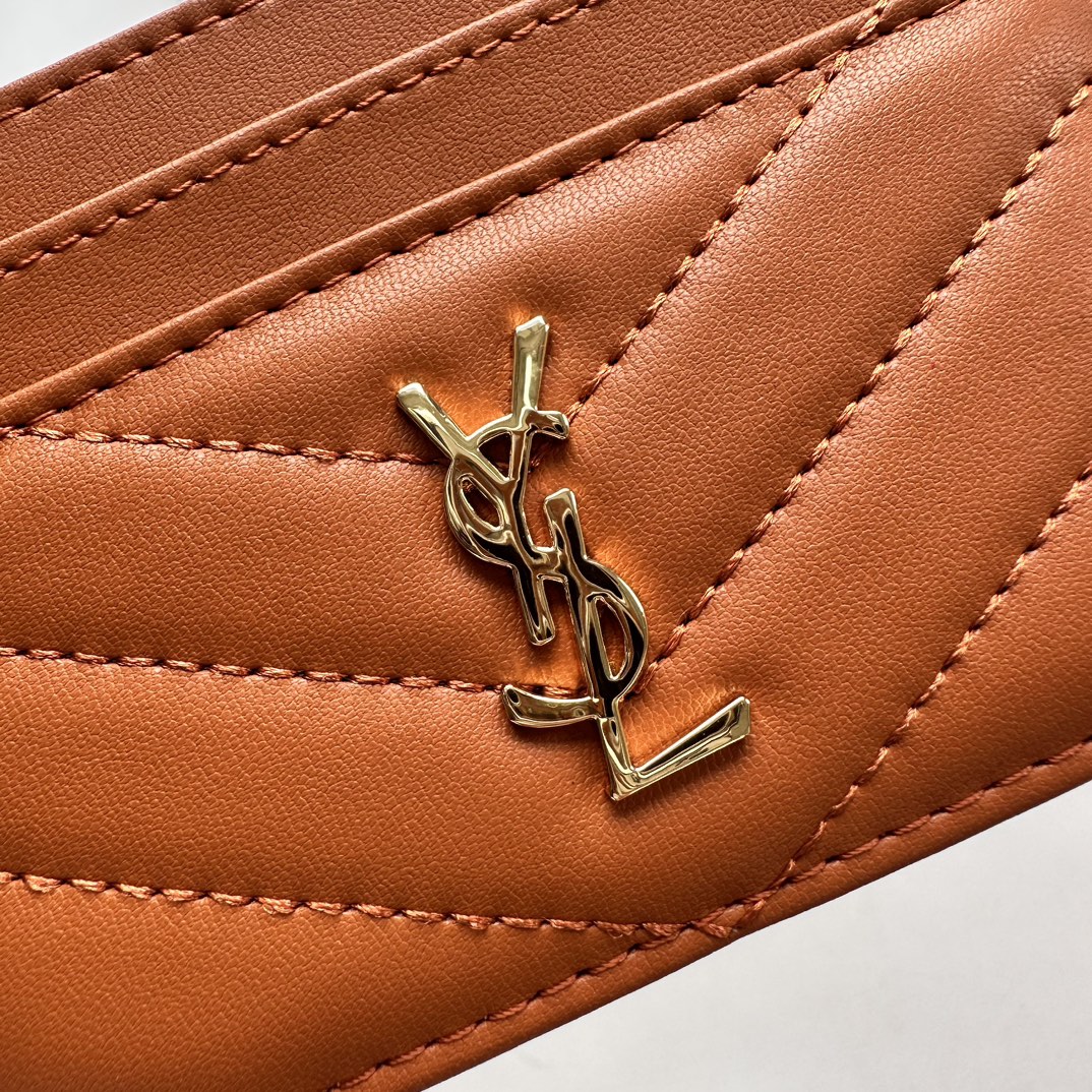 Lady Designer CASSANDRE MATELASSÉ card case in lambskin -Orange Wallet - Gorchic - $35.99