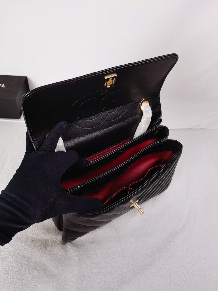 CC Inspired Top Handle Flap Bag Lambskin - Black - Gorchic - $140.99