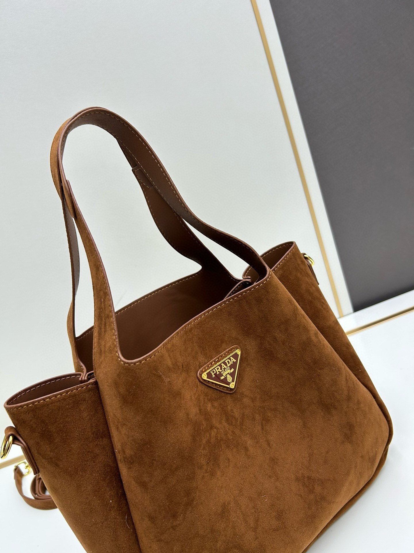 Saffiano texture Suede Brown Large Tote - Gorchic - $125.99