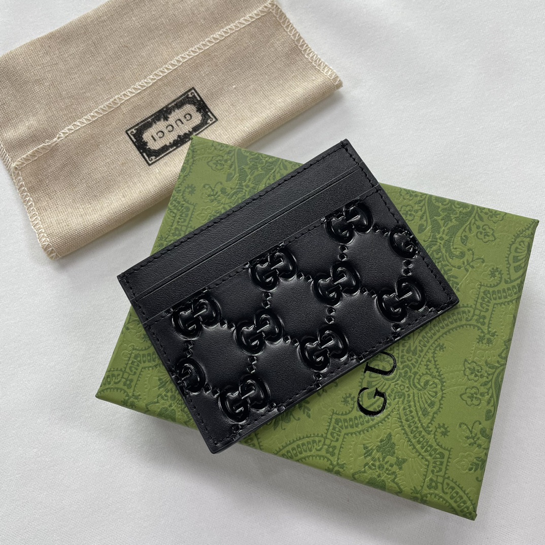 Double-G GG rubber-effect card case black-wallet - Gorchic - $35.99