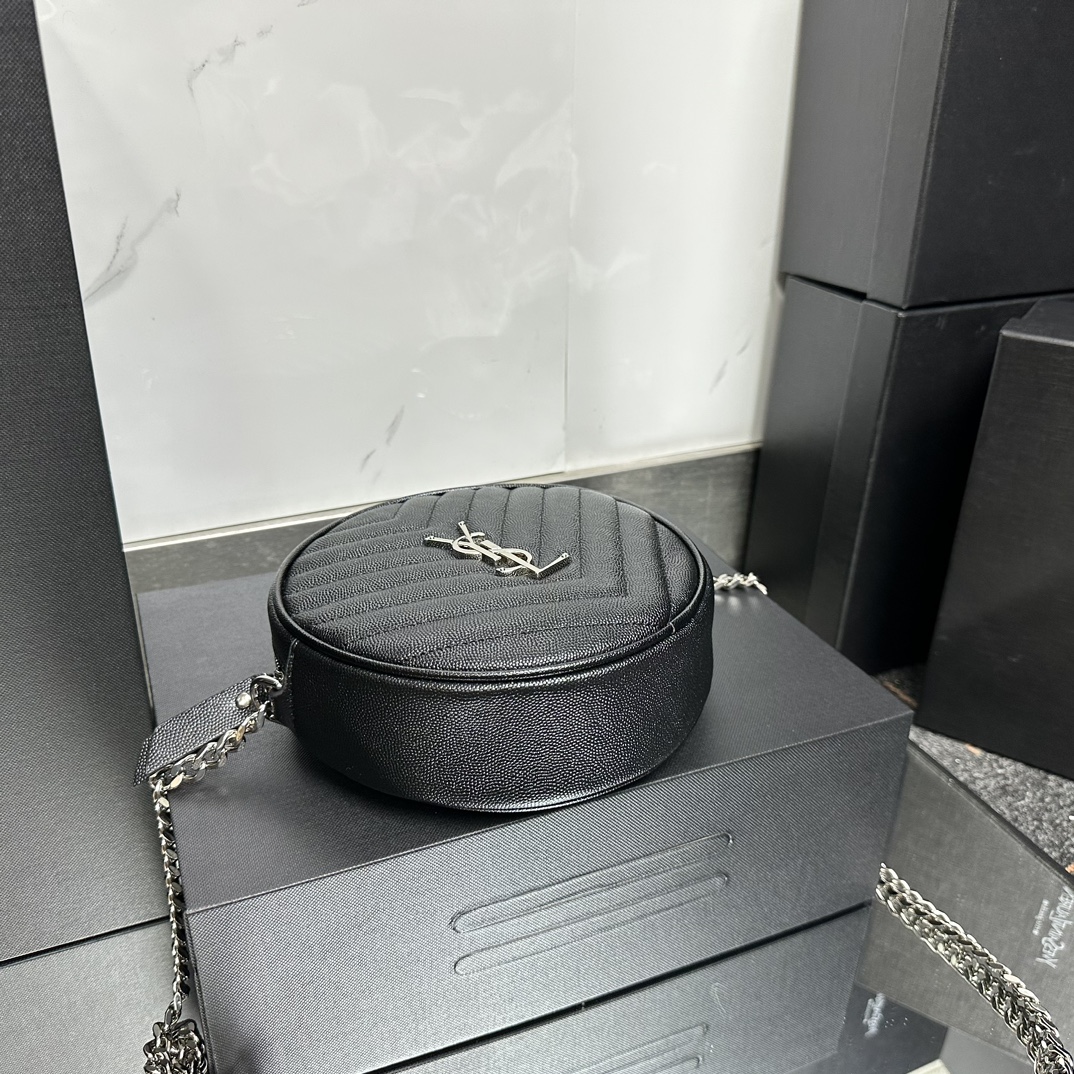 Lady Designer Grain De Poudre Matelasse Chevron Quilted Round Vinyle Camera Bag Deep Marine-Sier hardware - Bag - Gorchic - $131.99