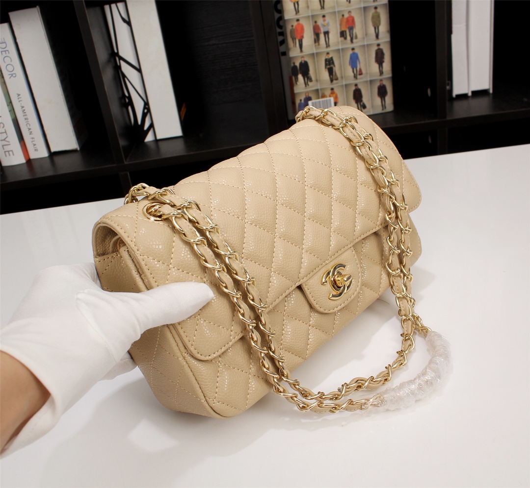 CC Inspired Classic Double Flap Bag Yellow Caviar Golden Hardware - Bag - Gorchic - $122.99