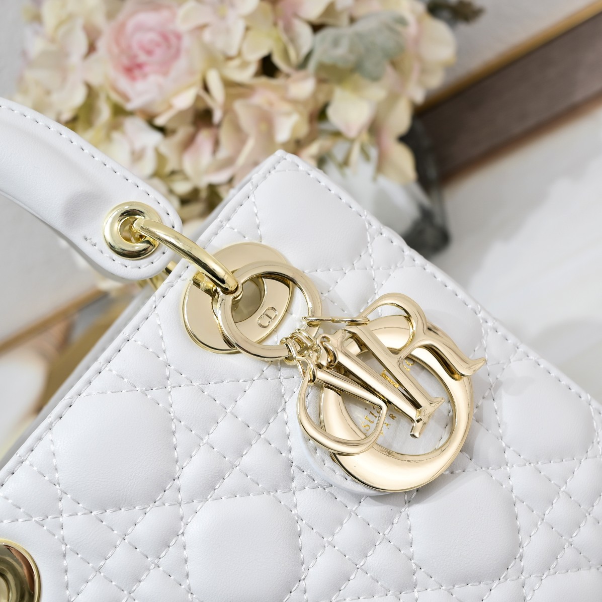 D Inspired Small Lady D Inspired Bag White Cannage Calfskin Golden Hardware - Bag - Gorchic - $144.99