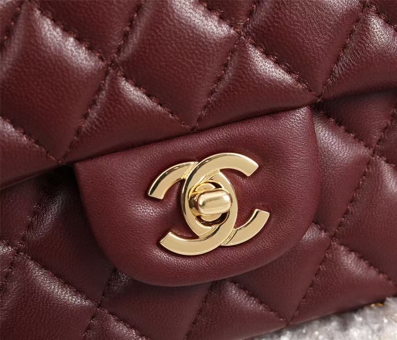 CC Inspired Classic Flag Handbag Lambskin & Gold-Tone Metal Burgundy Gold Hardware - Bag - Gorchic - $137.99
