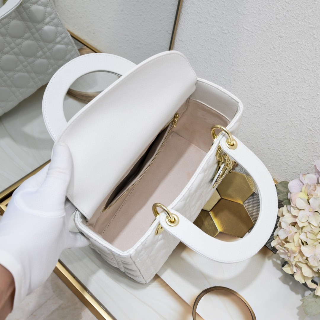 D Inspired Medium Lady D Inspired Bag White Cannage Calfskin Golden Hardware - Bag - Gorchic - $146.99