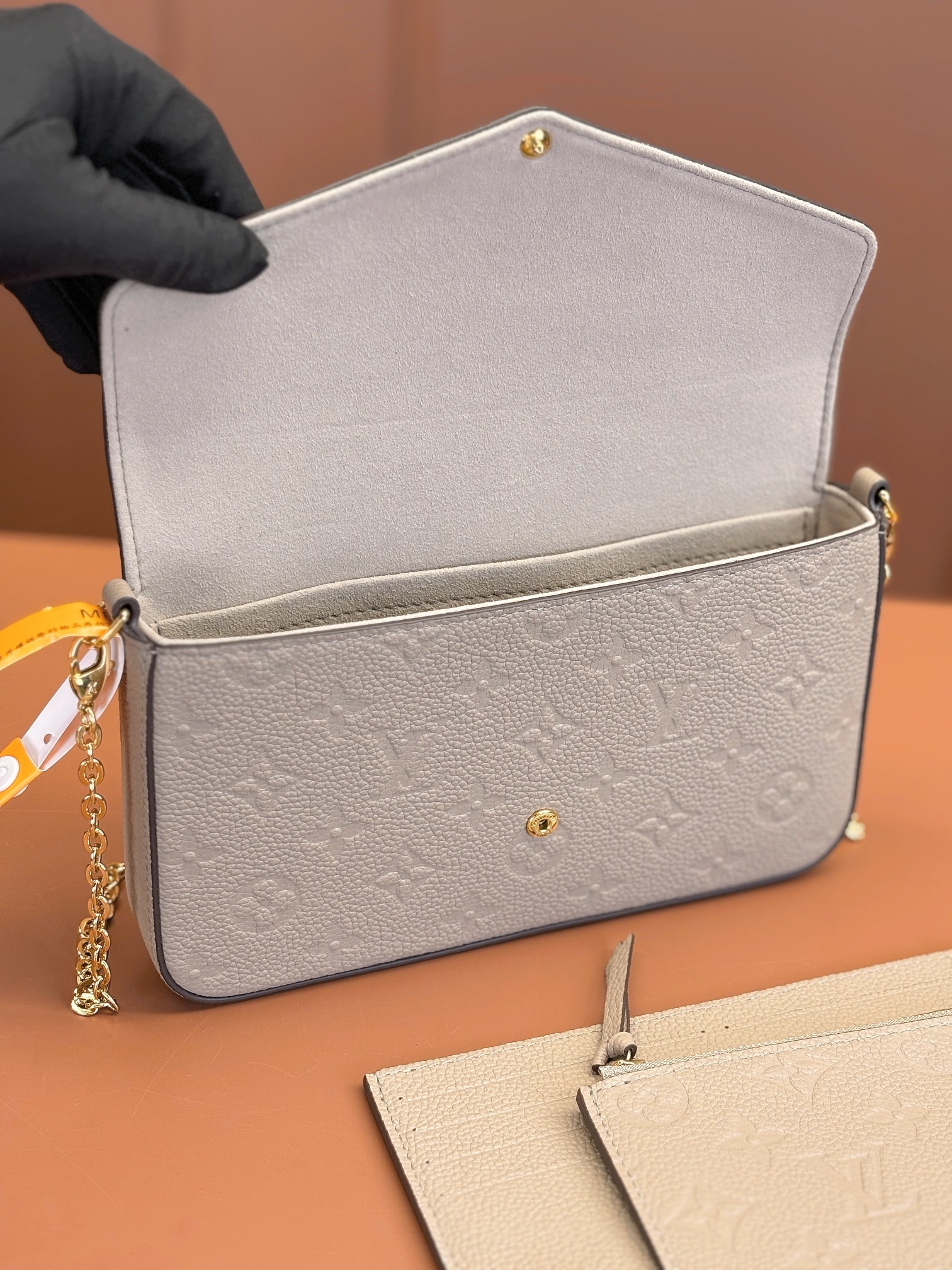 Designer Monogram POCHETTE FÉLICIE Chain Bag - Elephant Gray Embossed Bag - Gorchic - $82.99