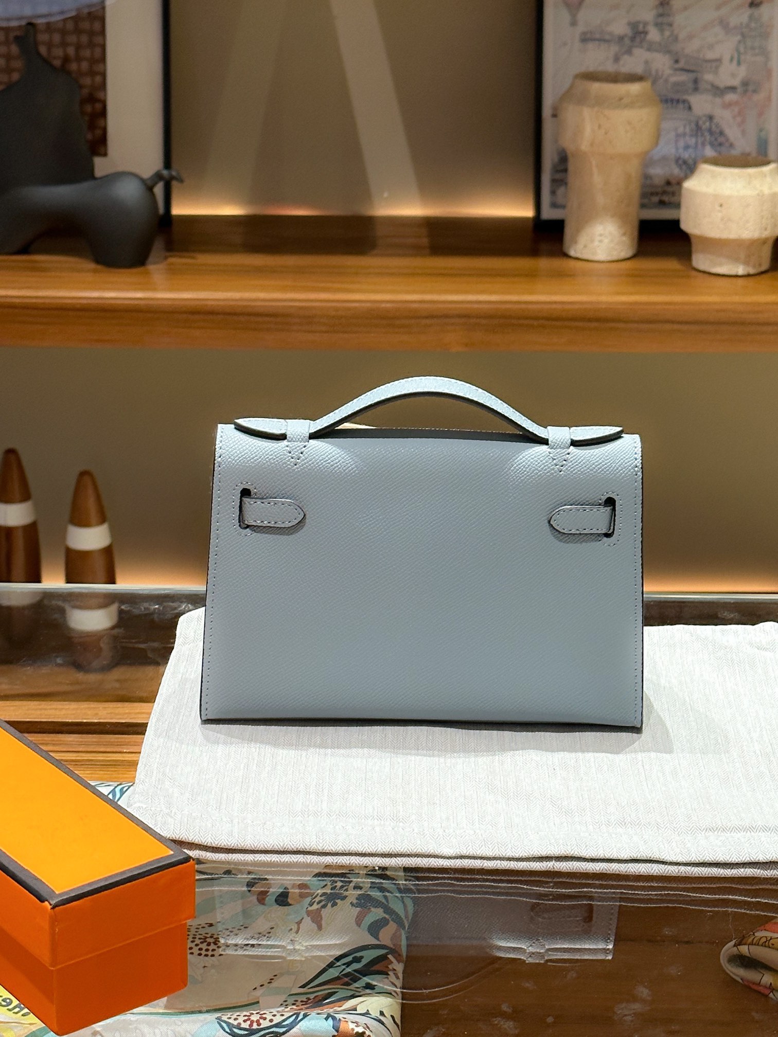 H-Inspired Kelly Mini 1st Kelly Pochette Generation Epsom Palm Leather-Flaxen Blue - Gorchic - $143.99