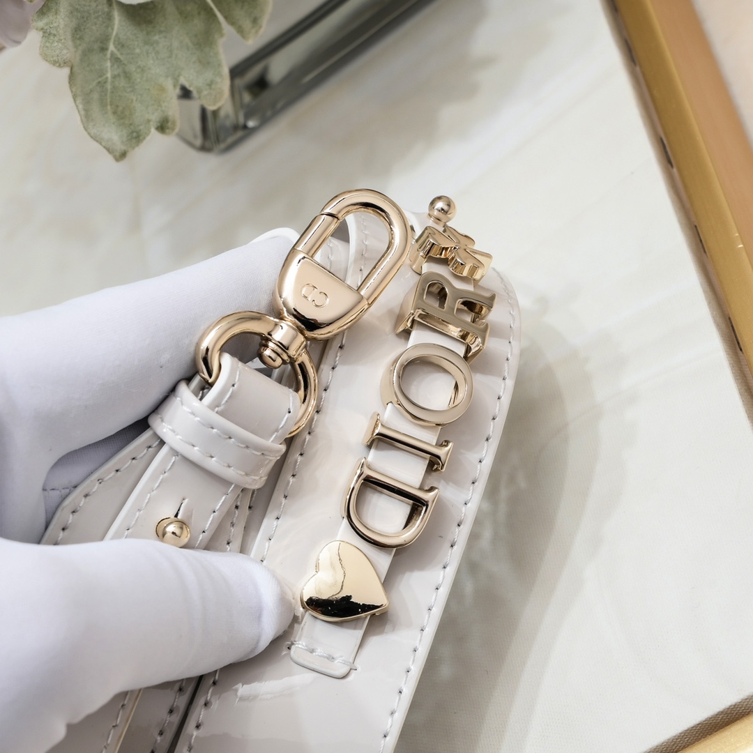 D Inspired Small Lady D Inspired Bag Powder White Patent Cannage Calfskin Golden Hardware - Bag - Gorchic - $144.99