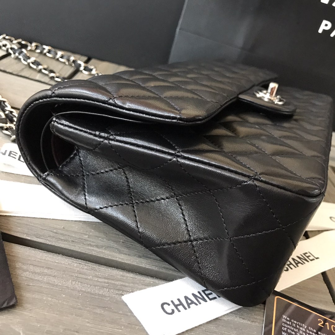 CC Inspired Classic Double Flag Bag Black Leather Sier Hardware Shoulder Bag - Gorchic - $125.99