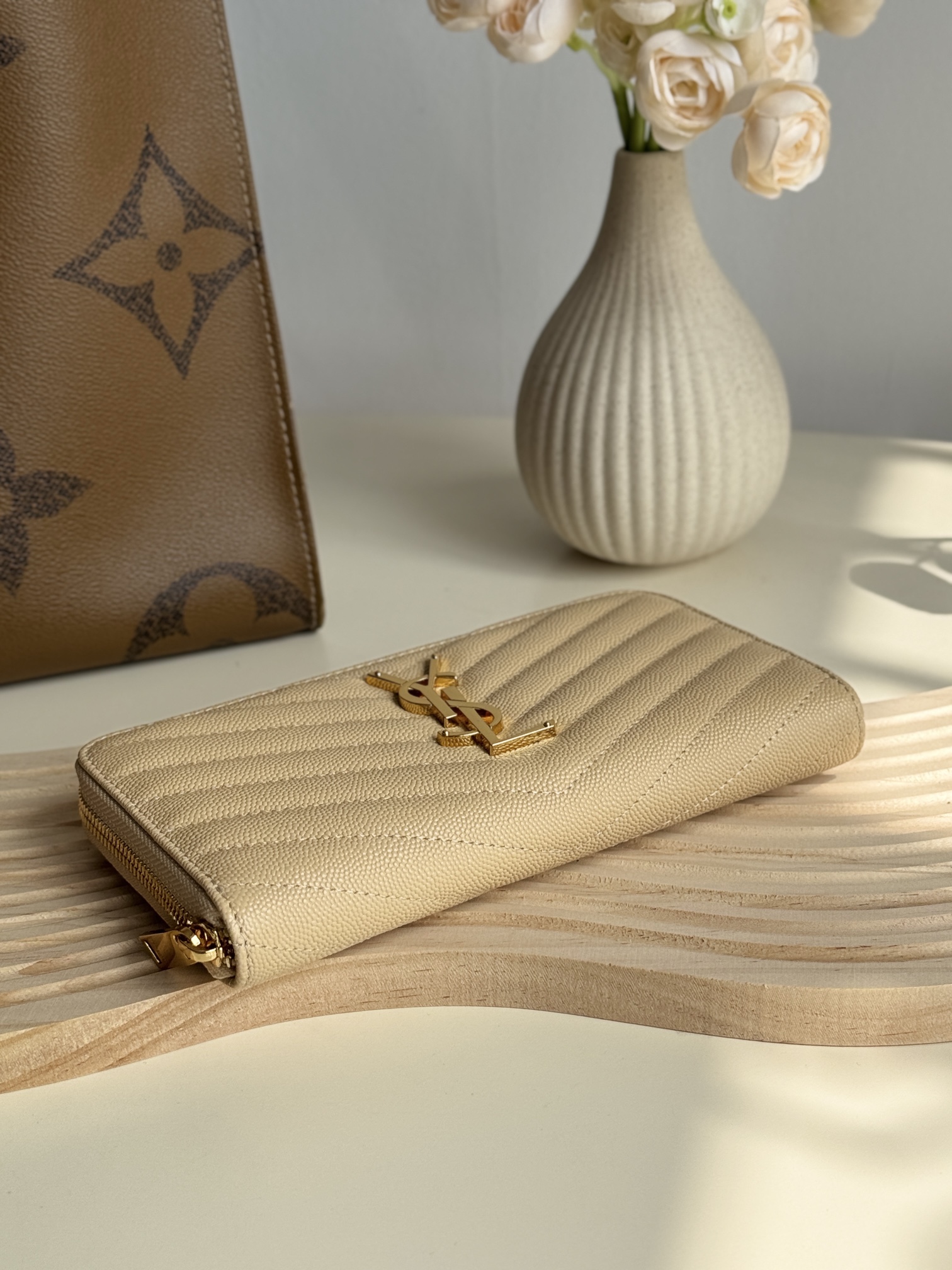 Lady Designer Monogramme leather Wallet -Apricot Wallet - Gorchic - $52.99