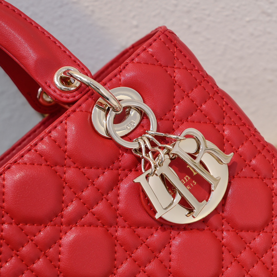 D Inspired Medium Lady D Inspired Bag Red Cannage Calfskin Golden Hardware - Bag - Gorchic - $144.99