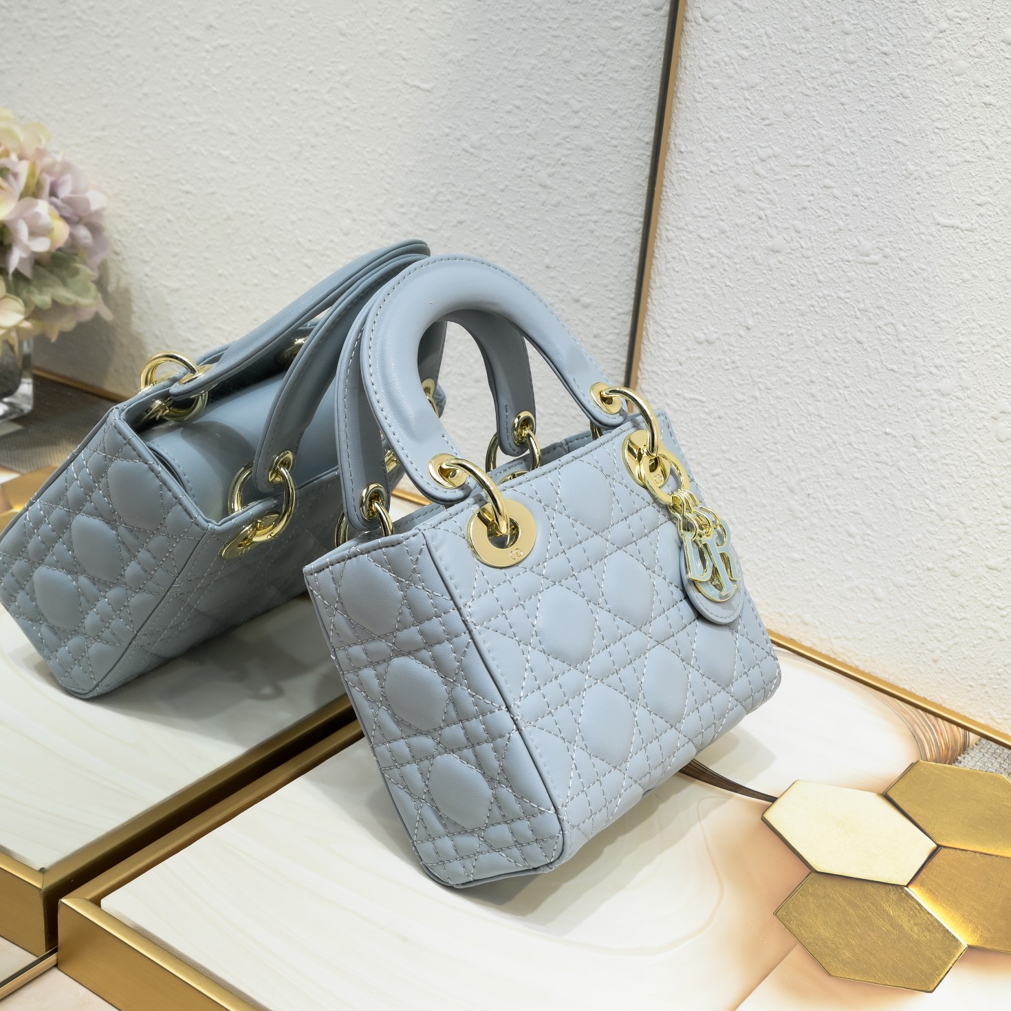 D Inspired Mini Lady D Inspired Bag Light Blue Cannage Calfskin - Bag - Gorchic - $138.99