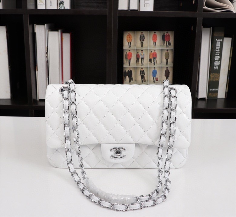 CC Inspired Classic Double Flap Bag White Sier Hardware - Bag - Gorchic - $122.99
