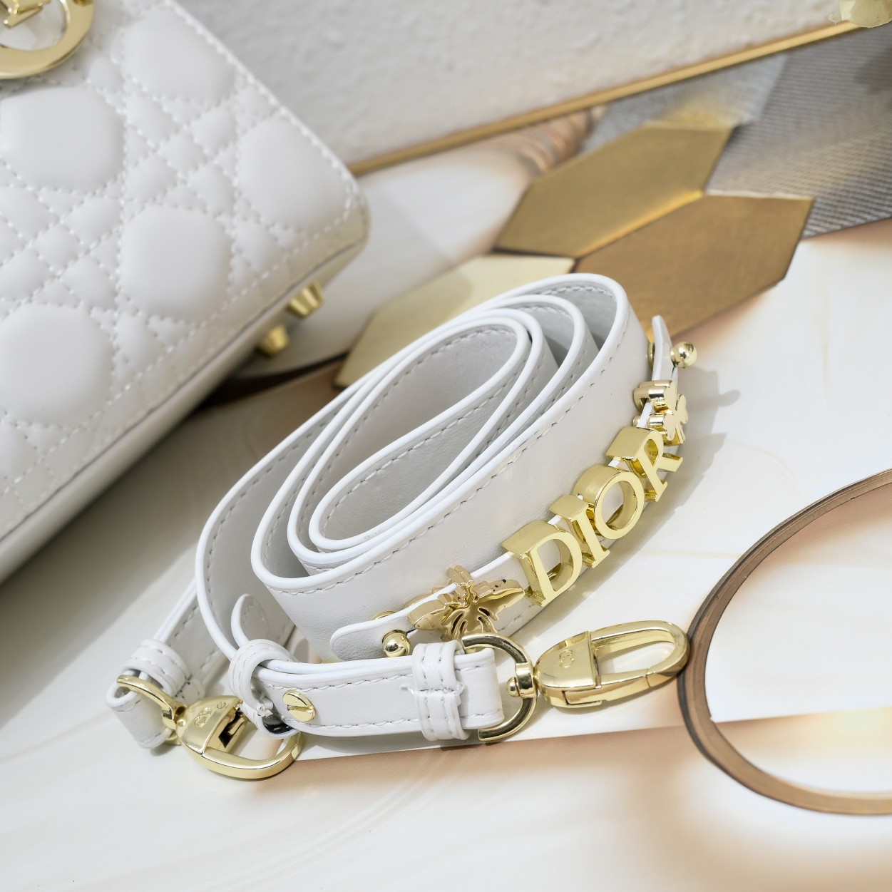 D Inspired Small Lady D Inspired Bag White Cannage Calfskin Golden Hardware - Bag - Gorchic - $144.99