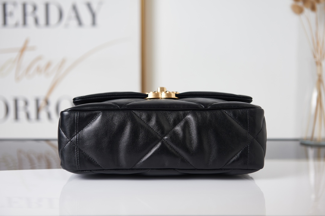 CC Inspired Calfskin Quilted Large CC Inspired 19 Flap Black -Golden - Bag - Gorchic - $121.99