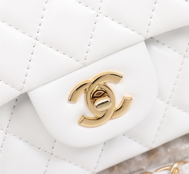 CC Inspired Classic Double Flap Bag White Golden Hardware - Bag - Gorchic - $122.99