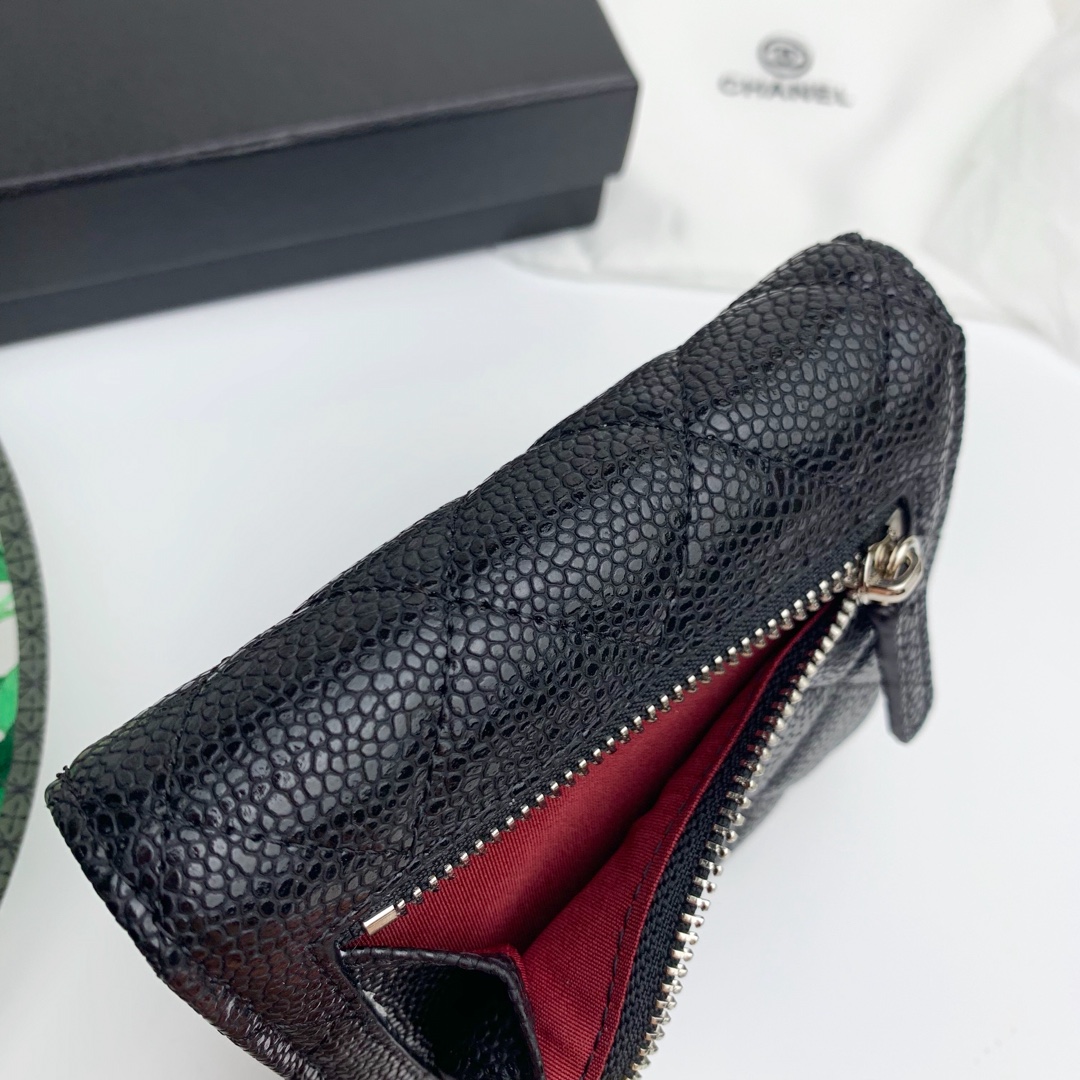 CC Inspired Flap Compact Wallet Quilted Caviar Gold-tone Black - Gorchic - $85.99