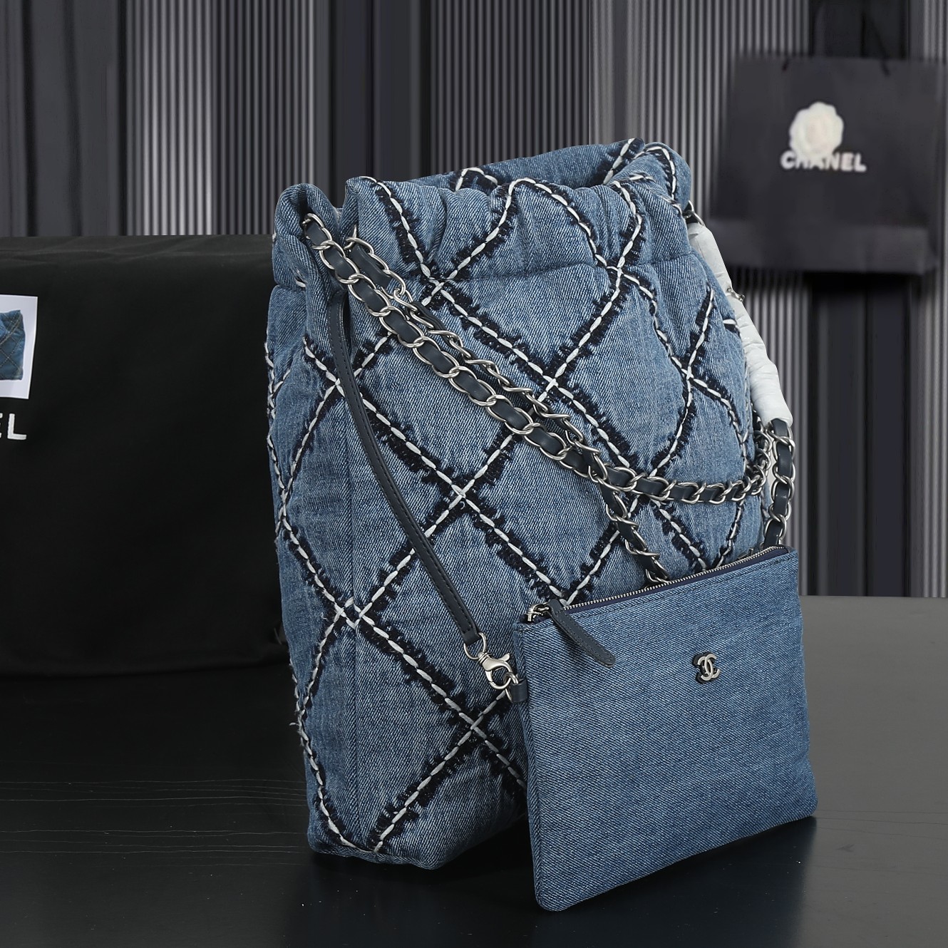 CC Inspired Stitched Denim Quilted CC Inspired 22 Blue - Bag - Gorchic - $129.99