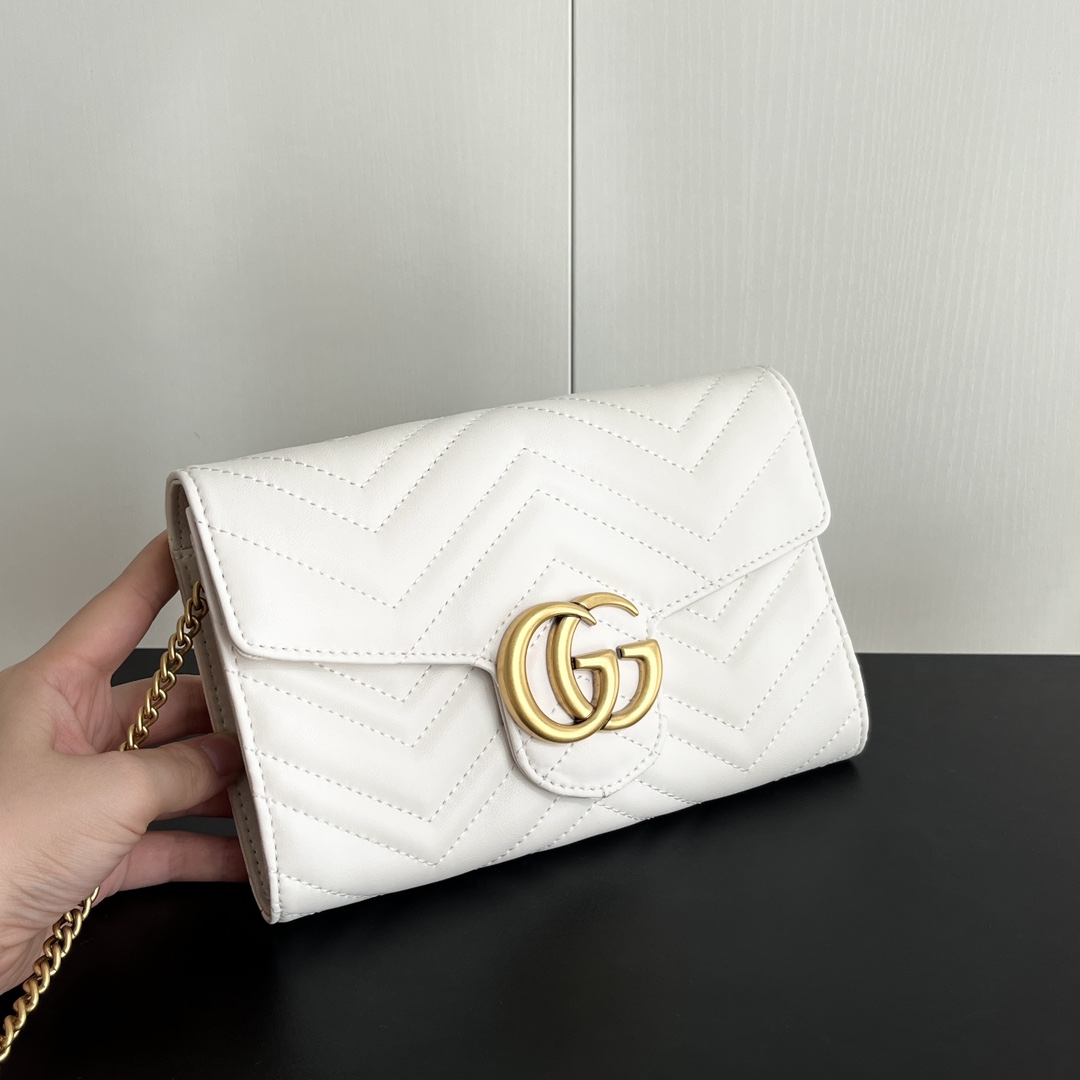 Double-G Marmont Chain Wallet - White Gold Wallet - Gorchic - $123.99
