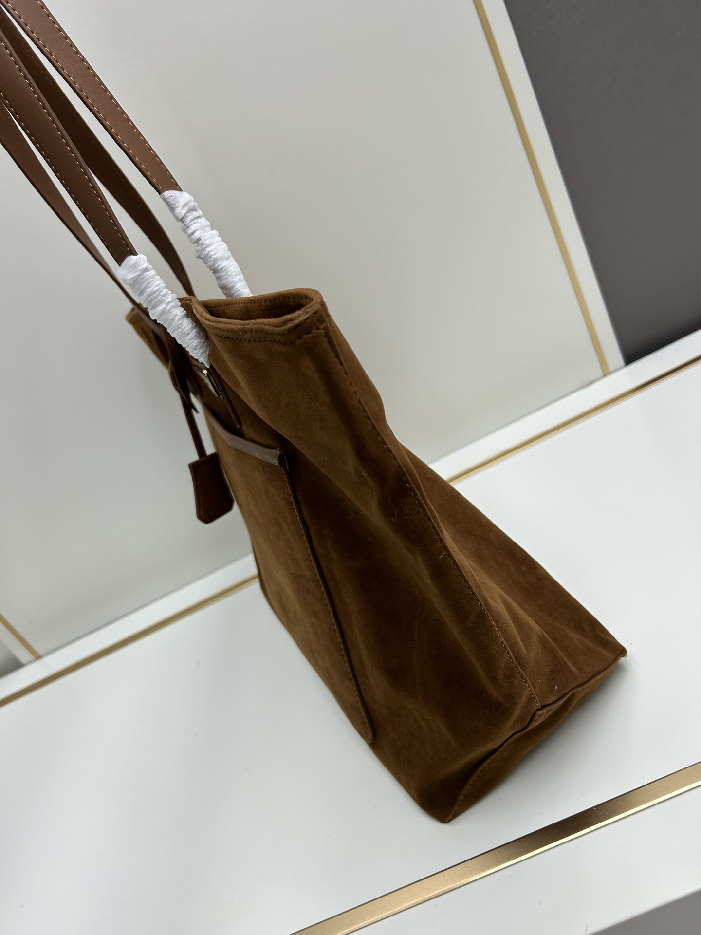 Saffiano texture Suede Large Brown Tote - Gorchic - $146.99