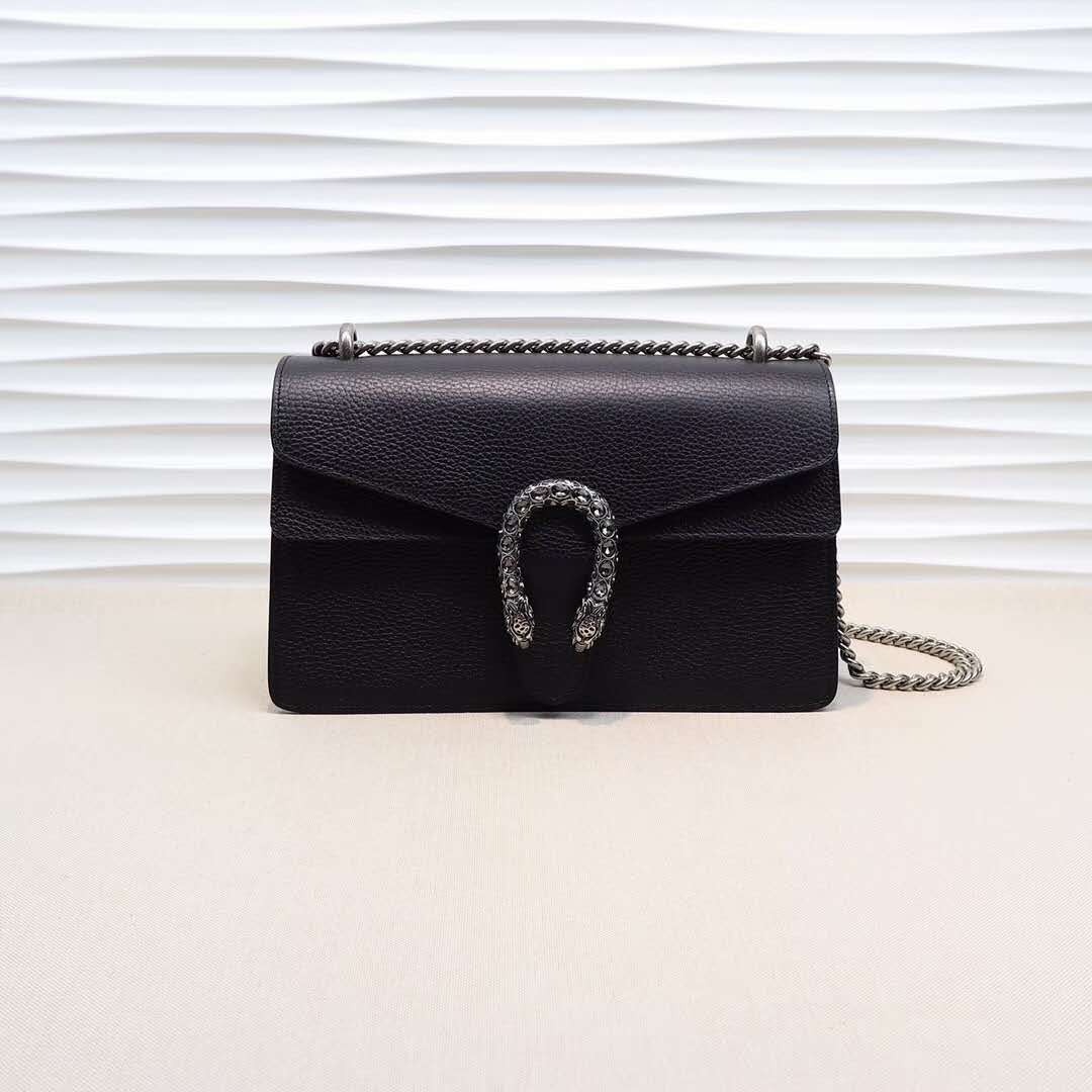 Double-G DIONYSUS Black Leather Small Shoulder Bag - Gorchic - $106.99