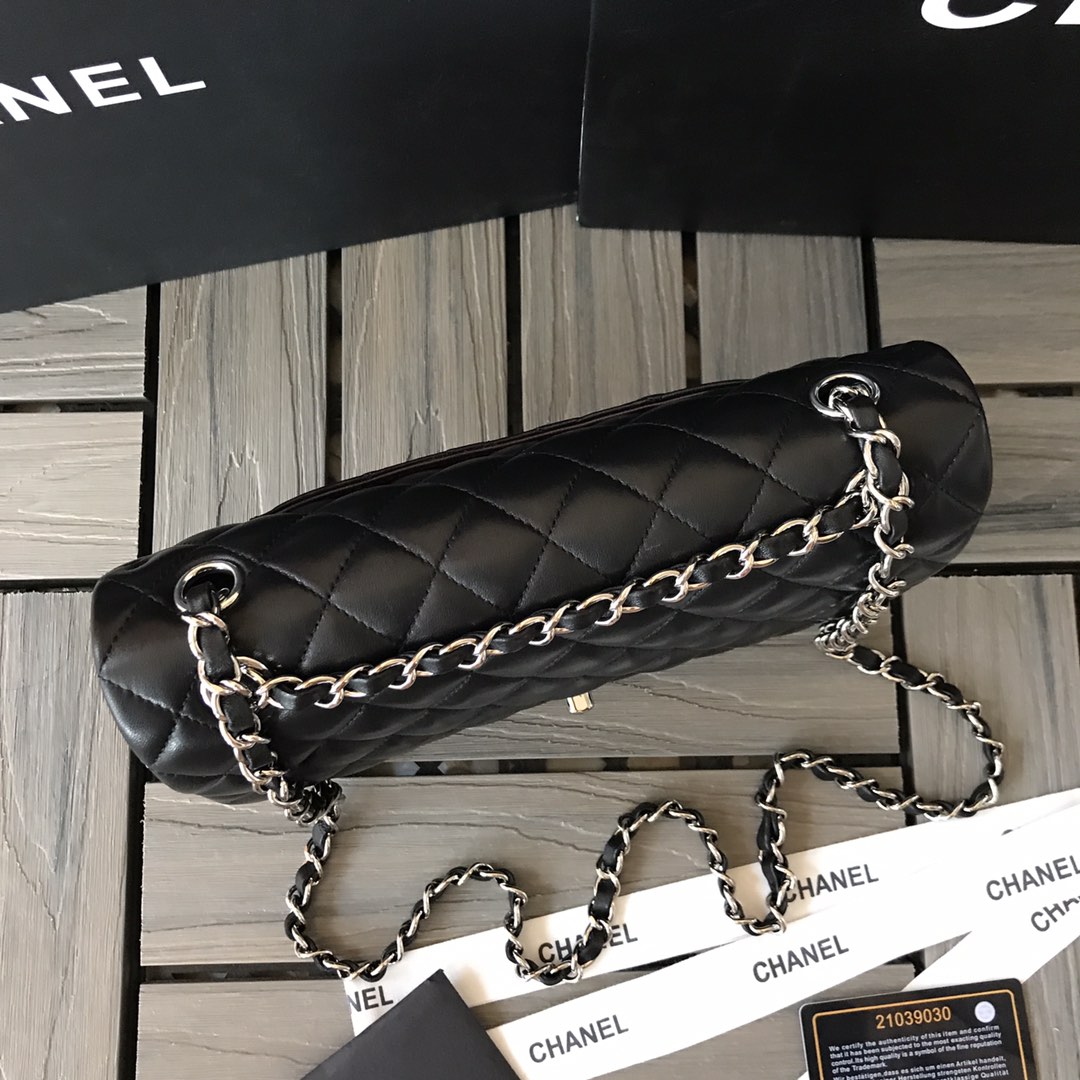 CC Inspired Classic Double Flag Bag Black Leather Sier Hardware Shoulder Bag - Gorchic - $125.99