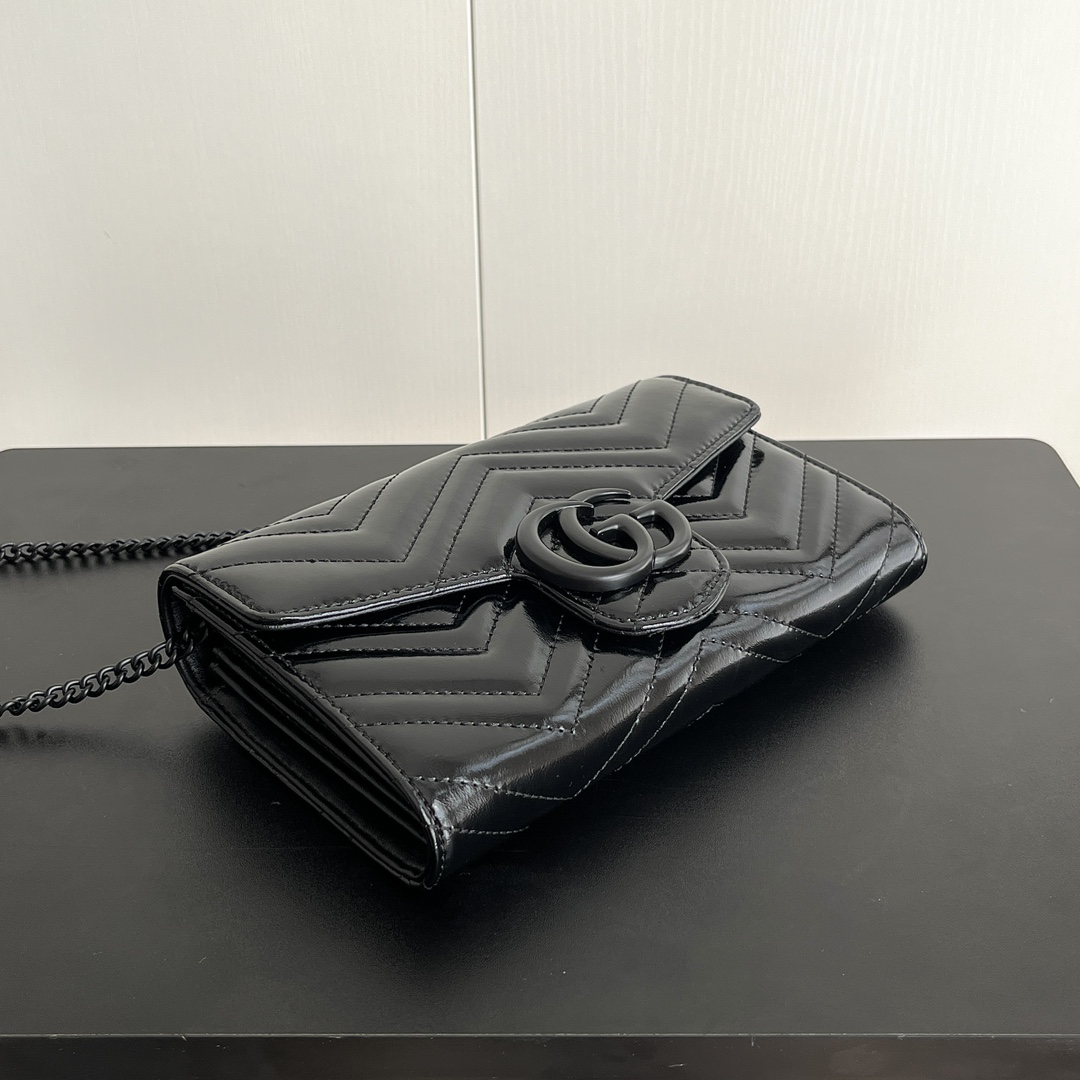 Double-G Marmont Chain Wallet - Black Leather bag Wallet - Gorchic - $123.99