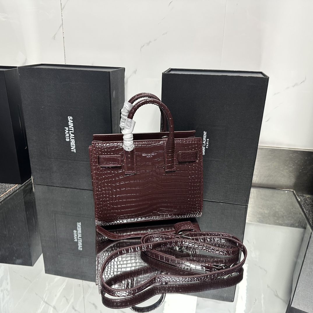 Lady Designer Rose Croc Embossed Leather Nano Classic Sac De Jour Tote - Bag - Gorchic - $175.99