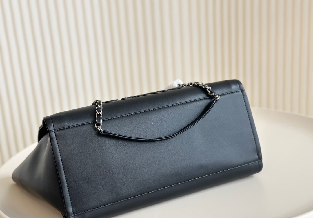 CC Inspired Shopping Tote Bag Mixed Fibres, Calfskin & Sier-Tone Metal-Black - Bag - Gorchic - $148.99