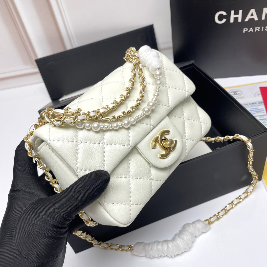 CC Inspired 17c Ivory Caviar Rectangle Mini Gold Hardware - Bag - Gorchic - $128.99