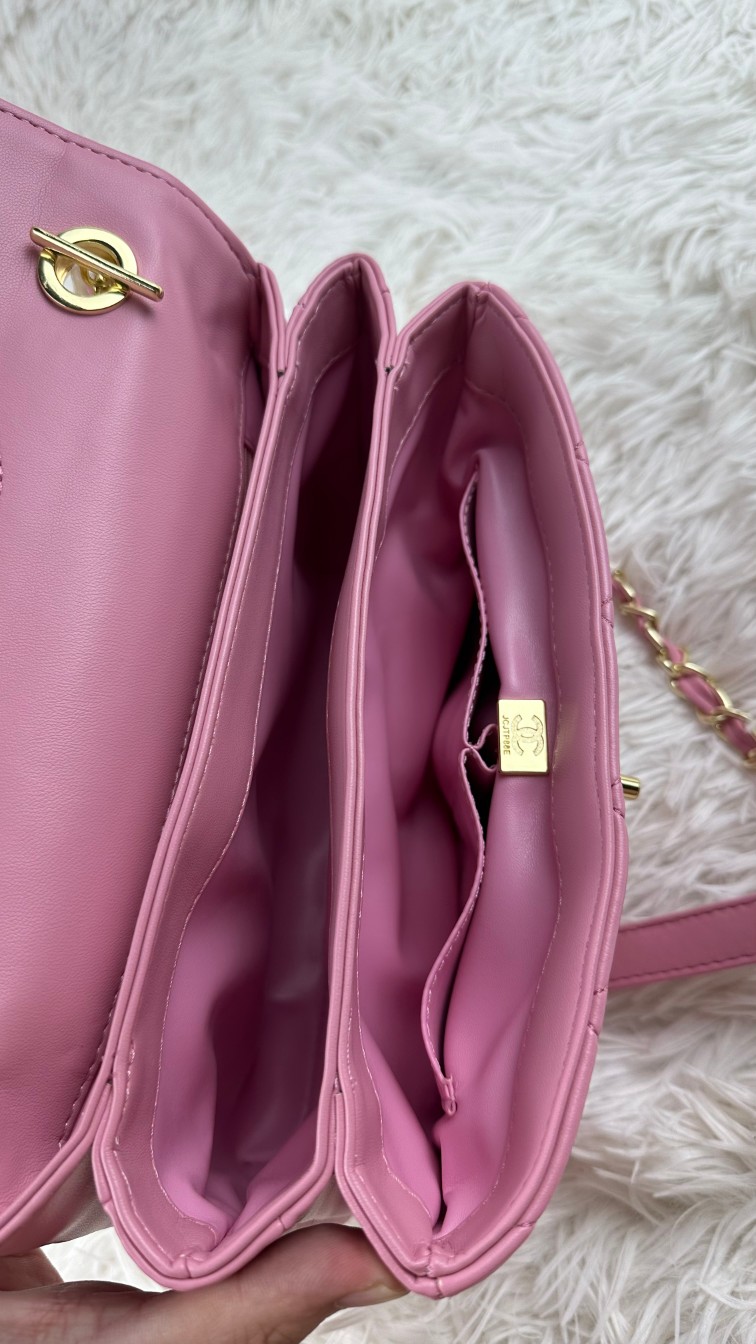 CC Inspired Top Handle Flap Bag Lambskin - Pink - Gorchic - $140.99