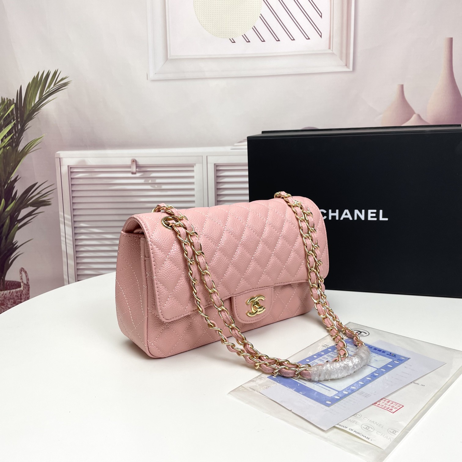 CC Inspired Classic Double Flap Bag Pink Caviar Golden Hardware - Bag - Gorchic - $122.99