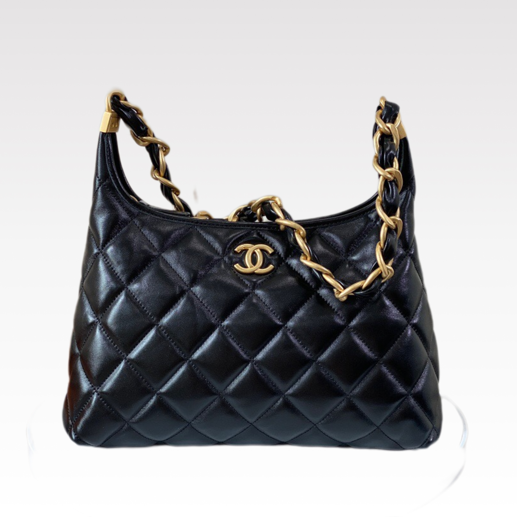 CC Inspired 24A hobo Bag Shiny Calfskin & Gold-Tone Metal Black - Bag - Gorchic - $124.99