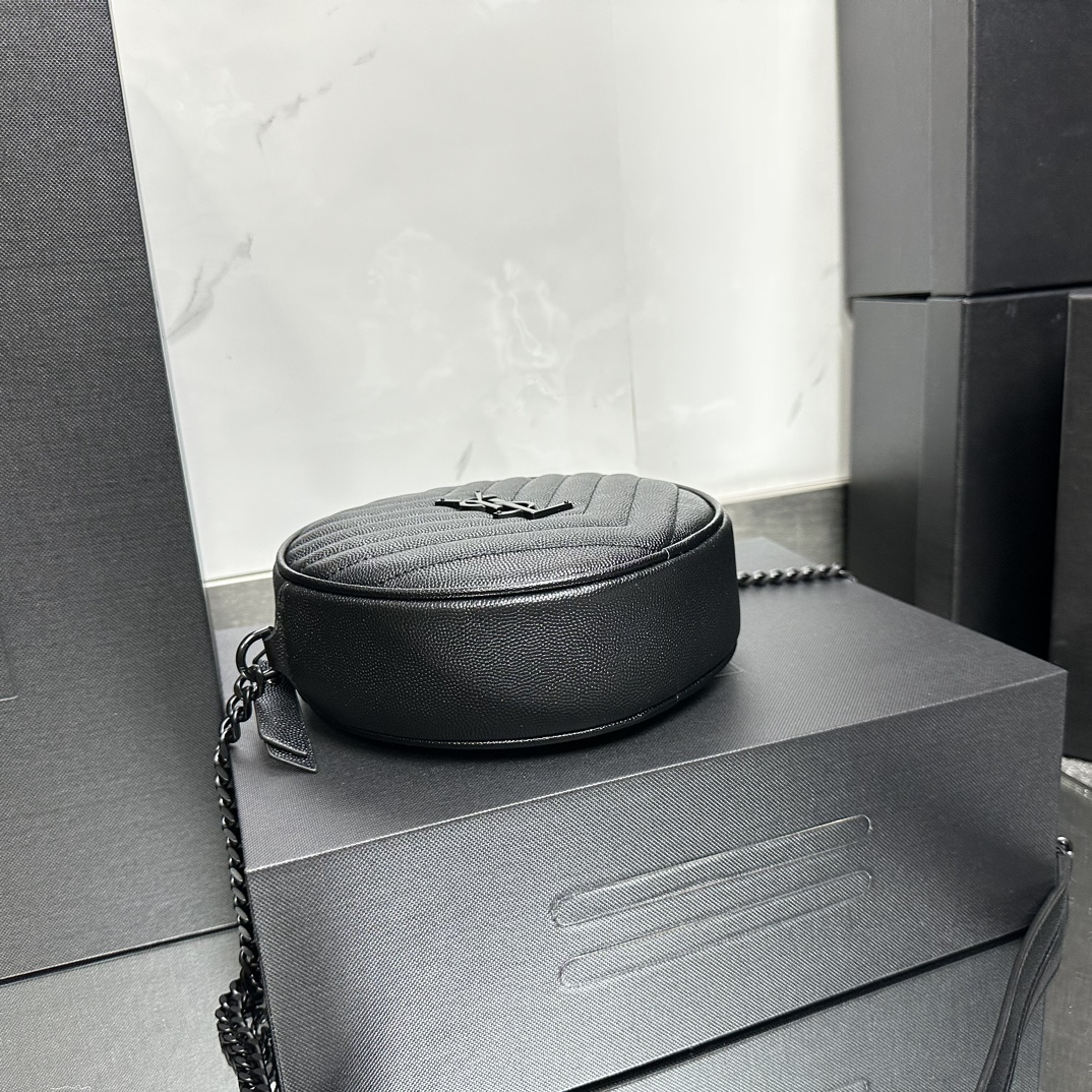 Lady Designer Grain De Poudre Matelasse Chevron Quilted Round Vinyle Camera Bag Deep Marine-biack hardware - Bag - Gorchic - $131.99