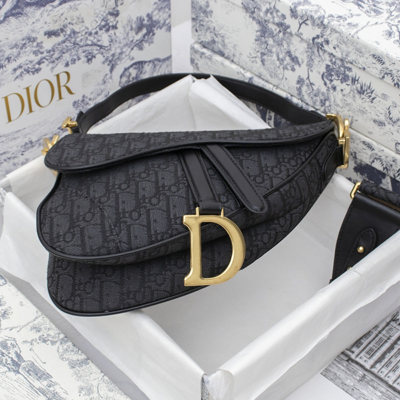 D Inspired Saddle Handbag Oblique Jacquard Black Bag - Gorchic - $138.99