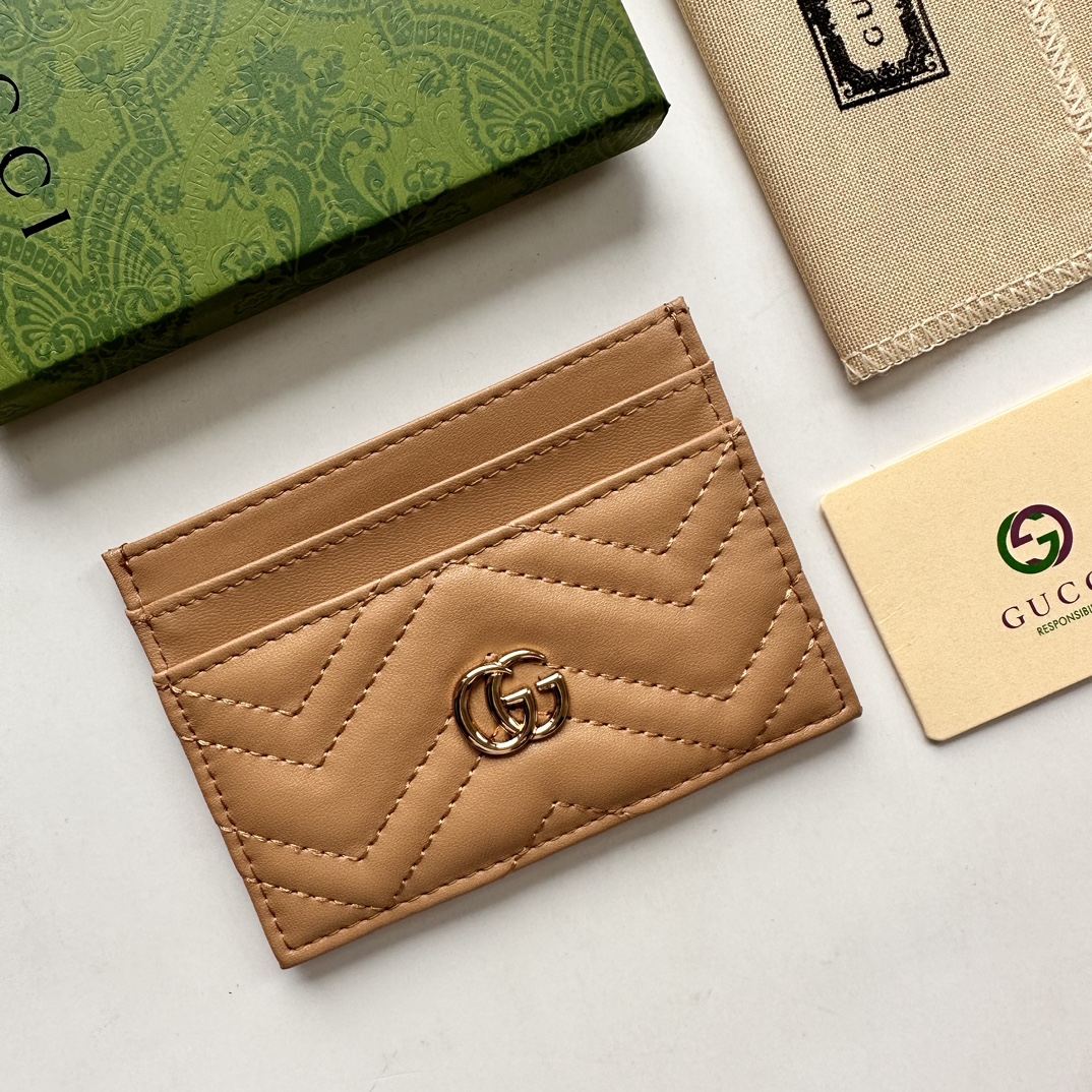 Double-G GG Marmont card case khaki leather-wallet - Gorchic - $39.99