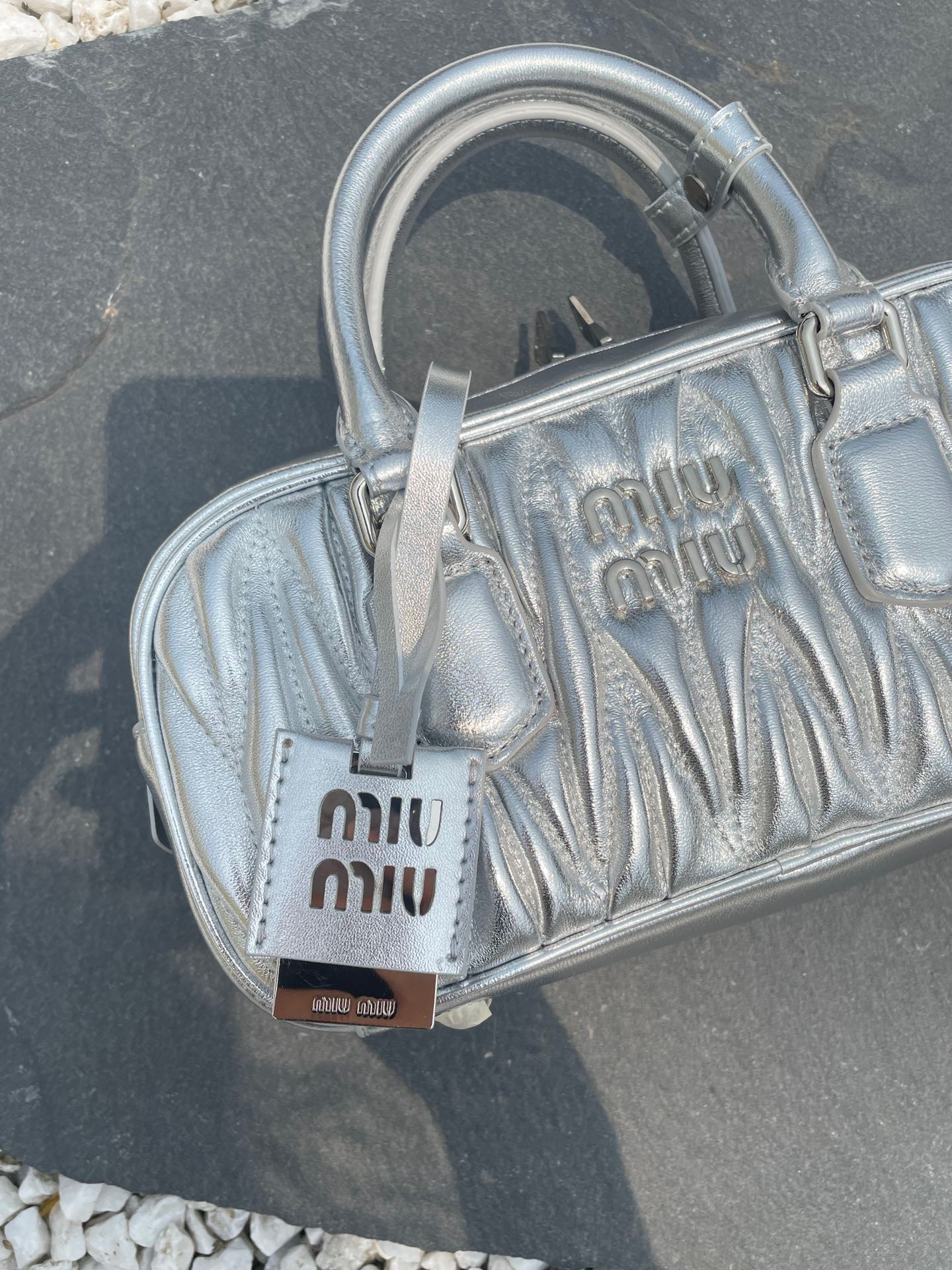 MU Arcadie matelassé nappa leather bag Sliver S-wide Size - Bag - Gorchic - $131.99