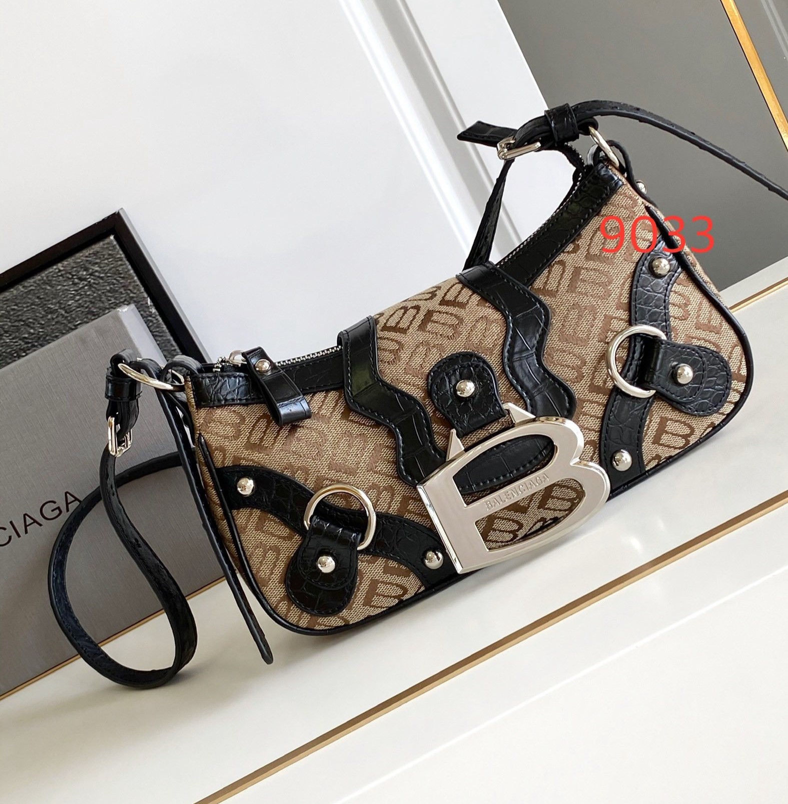 Hourglass iconic Essex small shoulder bag Brown Jacquard - Bag - Gorchic - $149.99