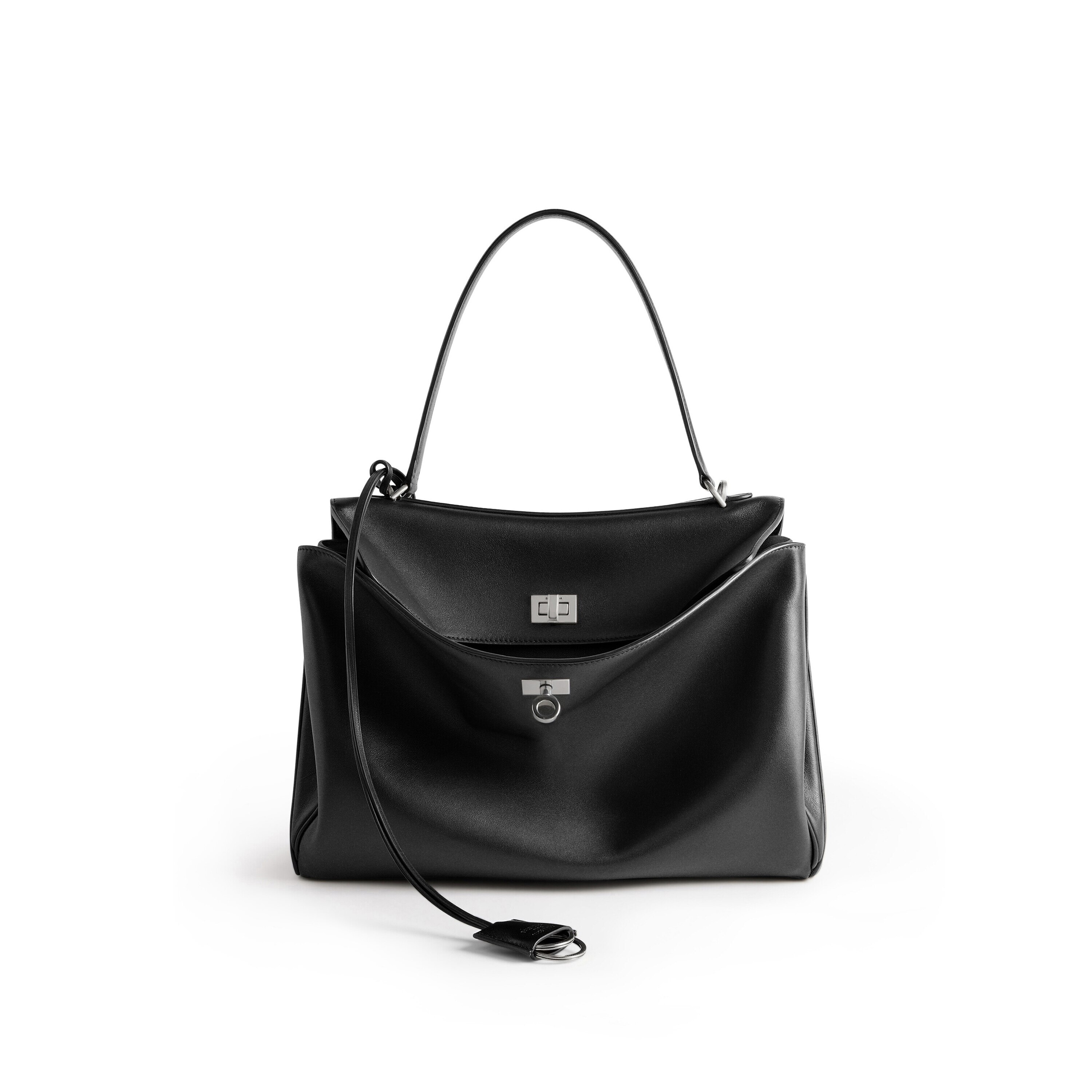 Hourglass iconic Rodeo leather shoulder bag in Black and aged-sliver hardware Multiple Size - Bag - Gorchic - $169.99