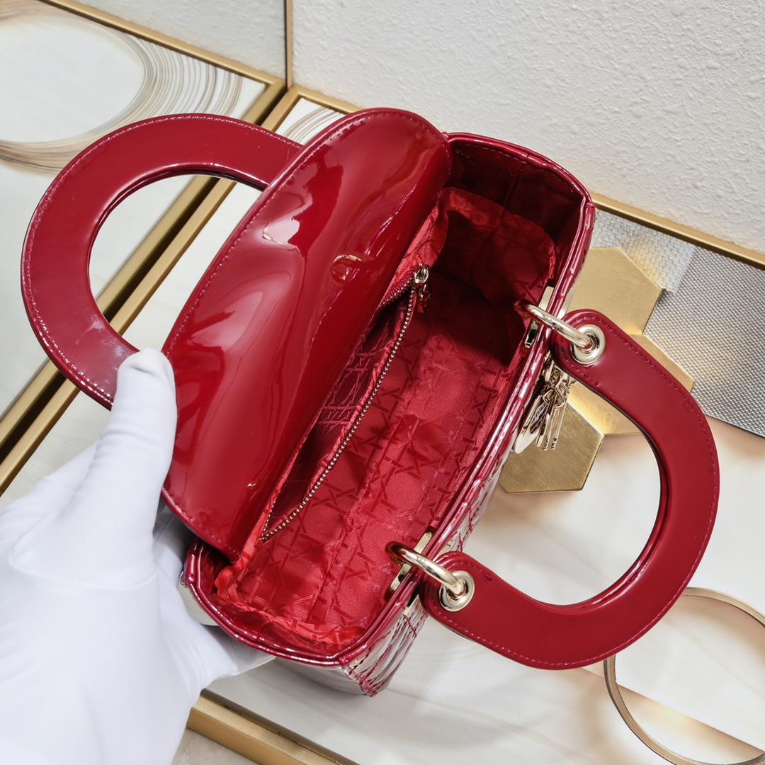 D Inspired Small Lady D Inspired Bag Red Cannage Calfskin Golden Hardware - Bag - Gorchic - $144.99