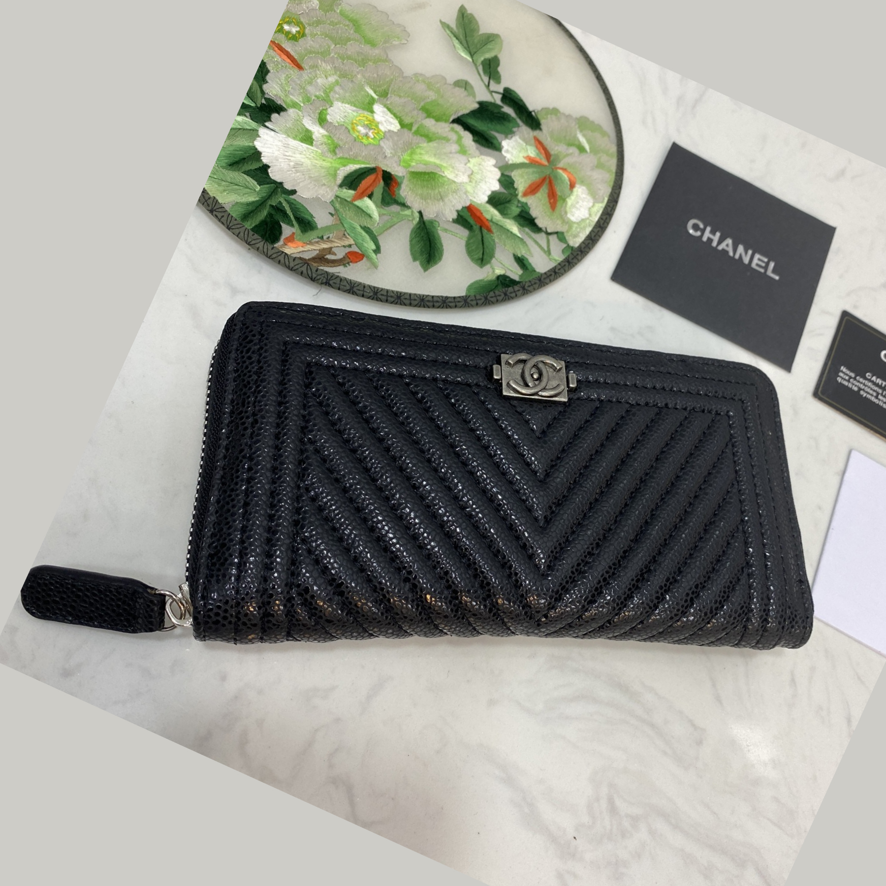 CC Inspired Caviar Chevron Quilted Wallet -Fishseed Pattern Sier Wallet - Gorchic - $52.99