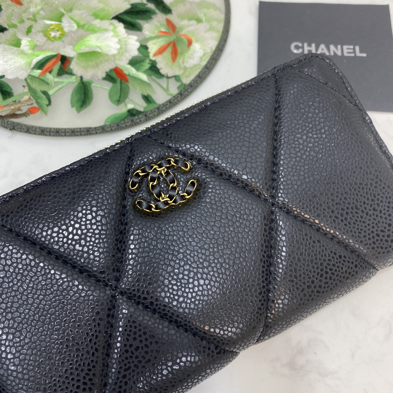CC Inspired Boy Zip Around Wallet Quilted Caviar Long-Fishseed Pattern Gold Wallet - Gorchic - $52.99
