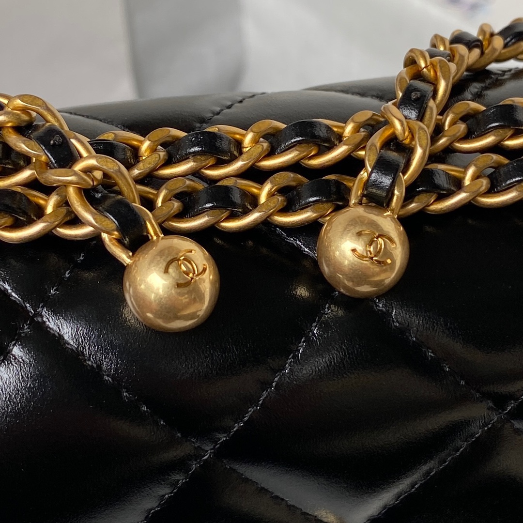 CC Inspired 24C Double Little Gold Balls Bag - Black Bag - Gorchic - $145.99