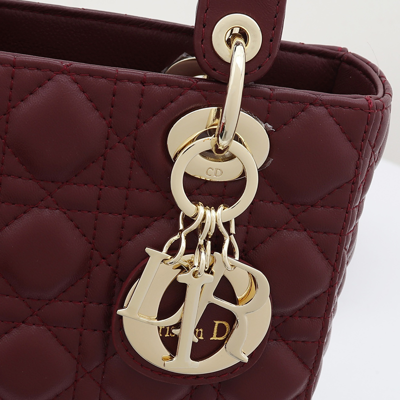 D Inspired Small Lady D Inspired Bag Burgundy Cannage Calfskin Golden Hardware - Bag - Gorchic - $146.99