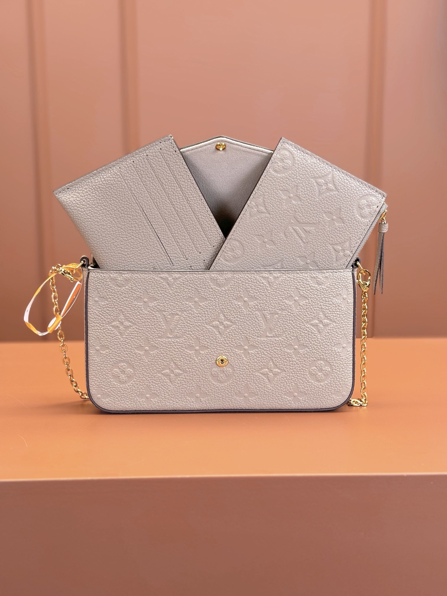 Designer Monogram POCHETTE FÉLICIE Chain Bag - Elephant Gray Embossed Bag - Gorchic - $82.99